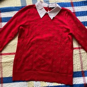 Cable & Gauge Red Sweater with White Collar